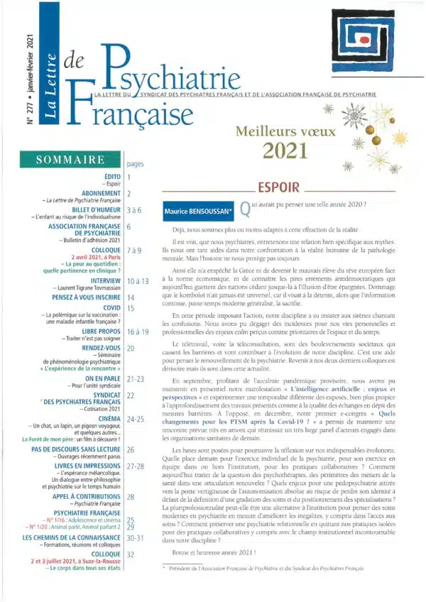 N° 277 (Janvier Février 2021) de La Lettre de Psychiatrie Française