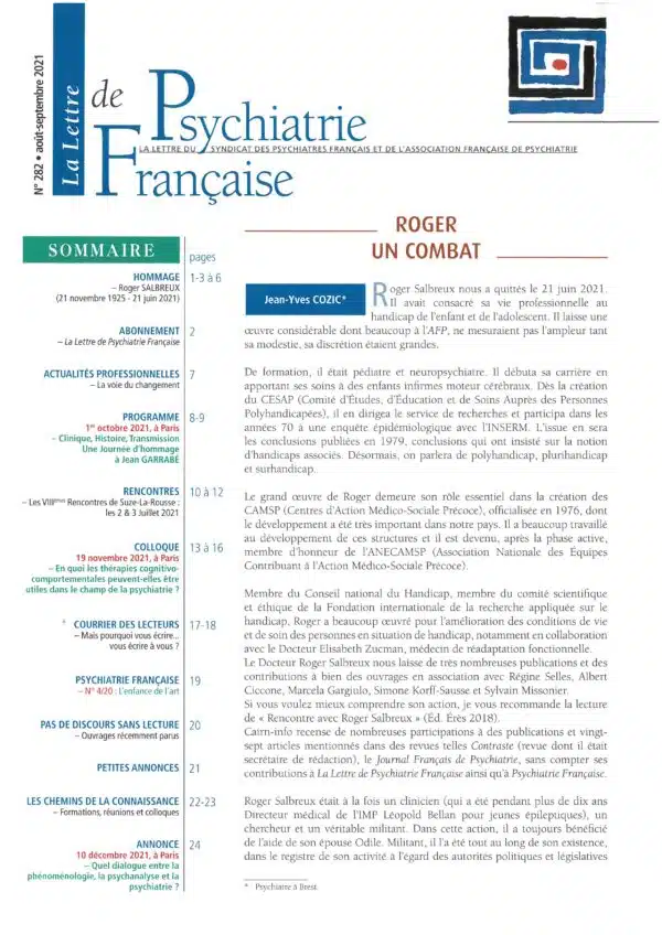 N° 282 (aout-septembre 2021) de La Lettre de Psychiatrie Française